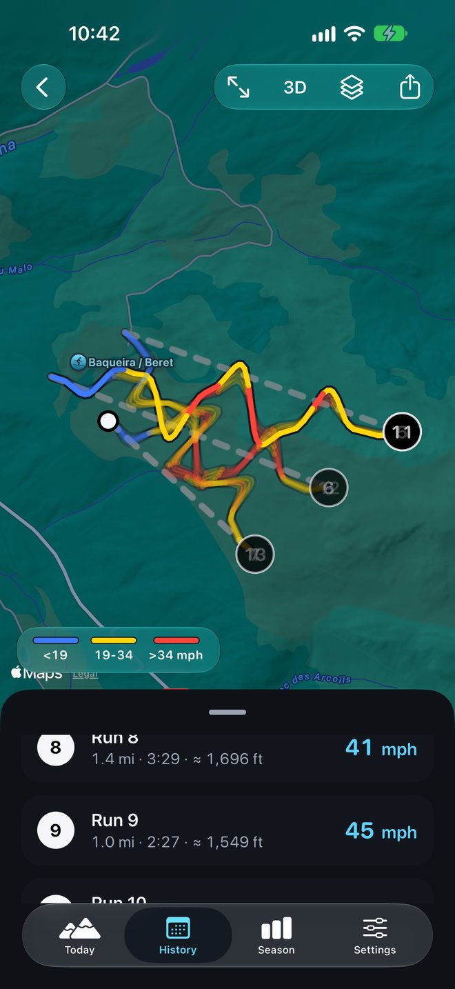 One run highlighted on the map and the rest dimmed